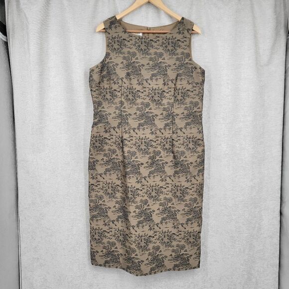 Talbots Suit Dress Toile Floral Patterned Sleeveless Light Brown Black Women's - Picture 2 of 10